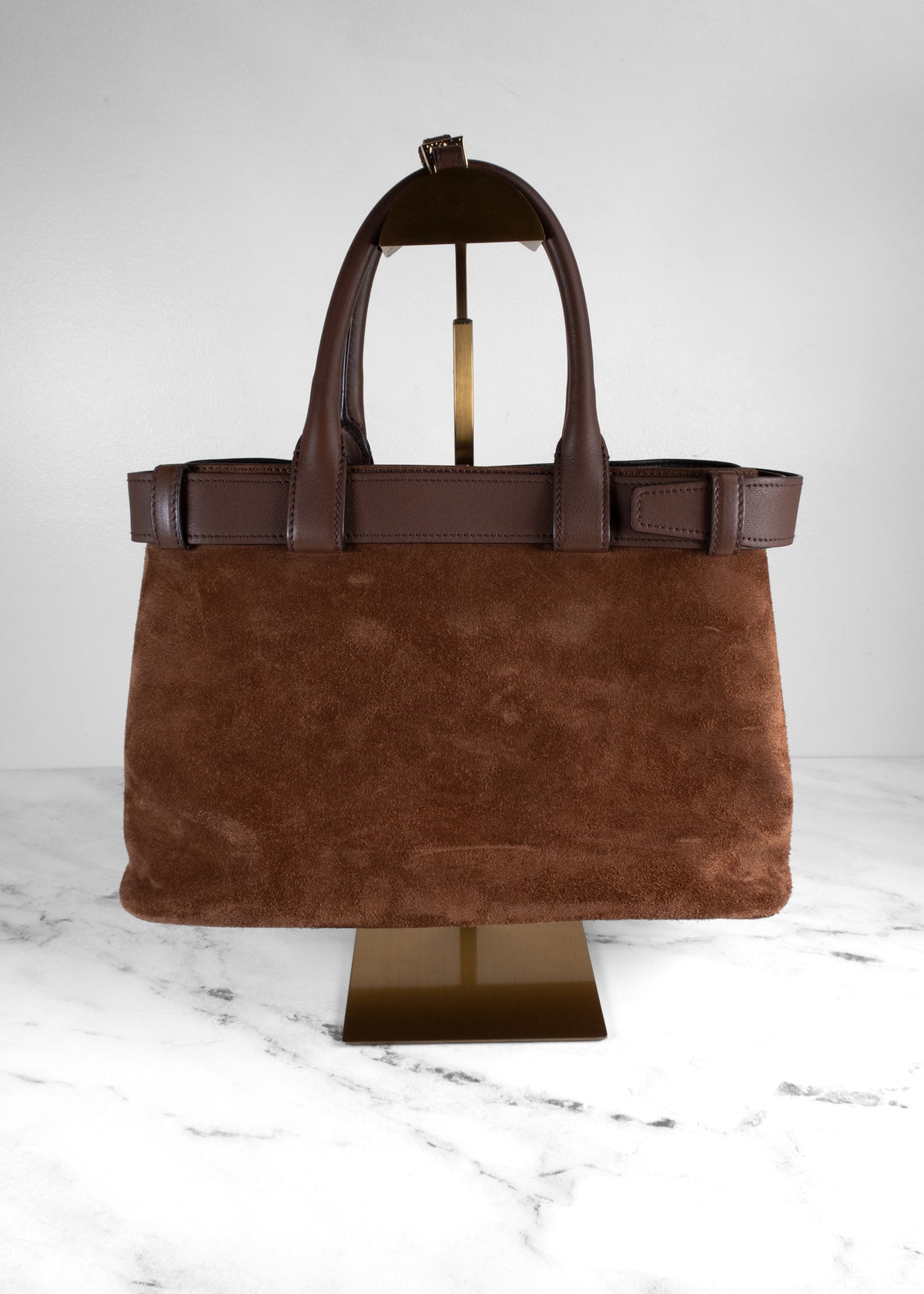 Prada Buckle Medium Tobacco Brown Suede Handbag with Belt