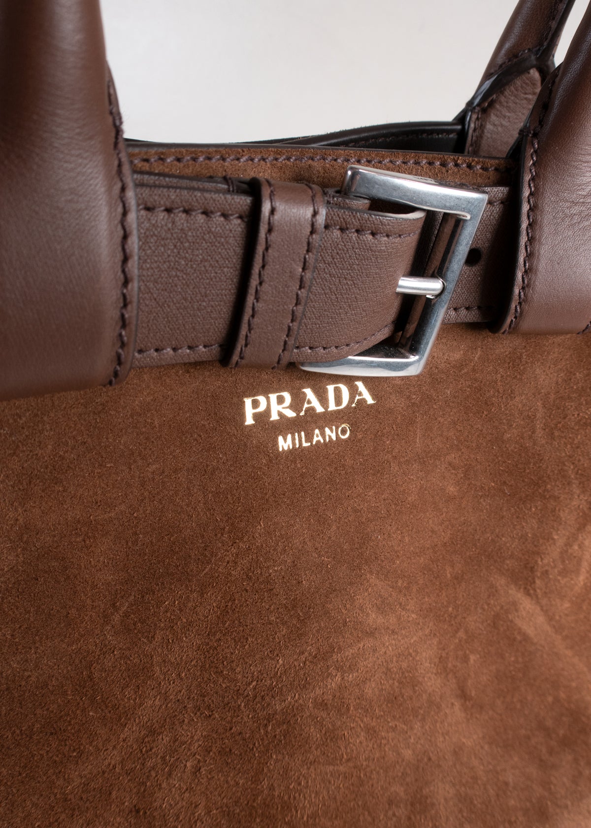 Prada Buckle Medium Tobacco Brown Suede Handbag with Belt
