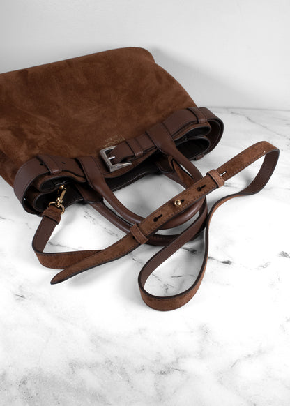 Prada Buckle Medium Tobacco Brown Suede Handbag with Belt
