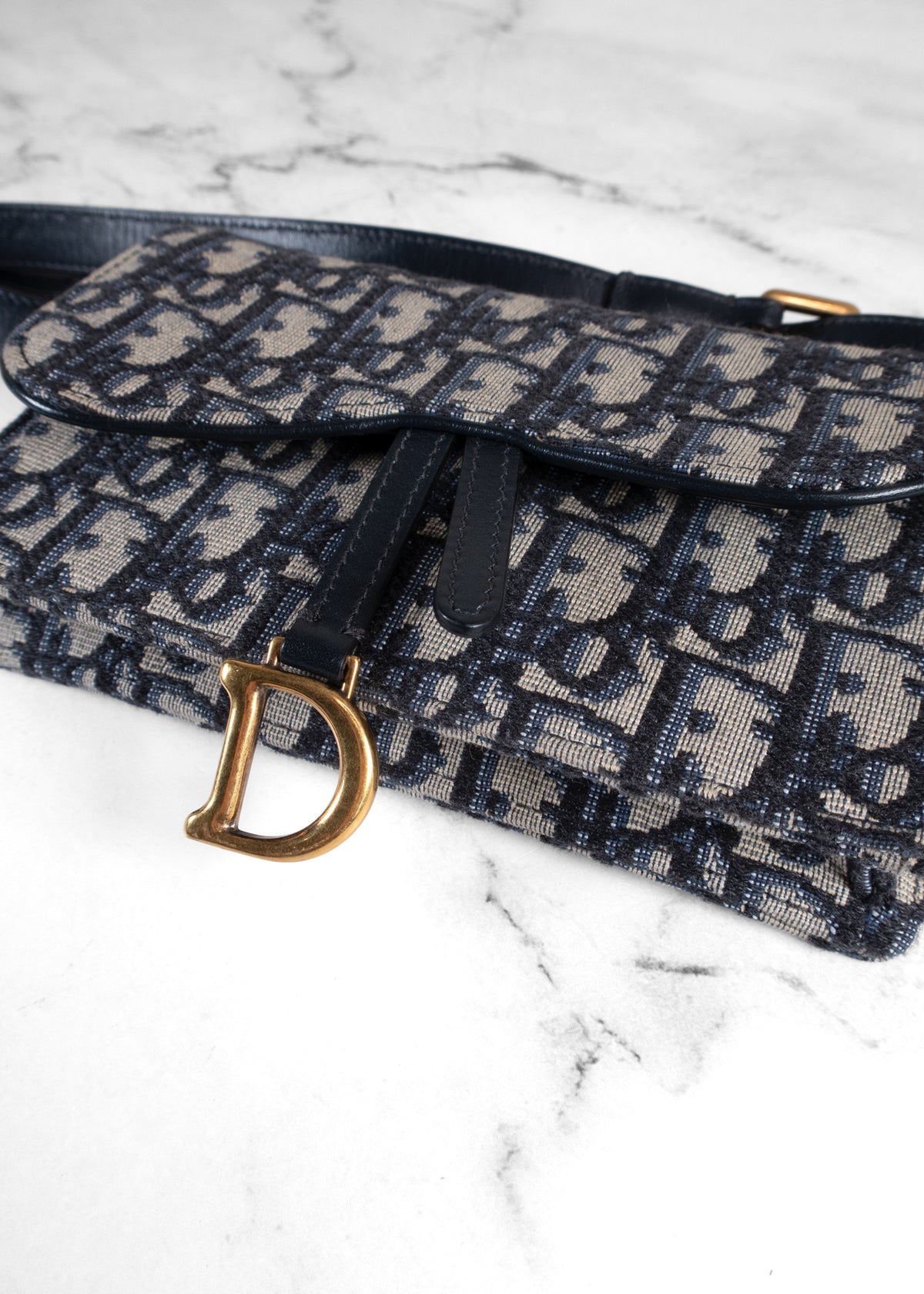 Dior Blue Oblique Jacquard Saddle Belt Pouch