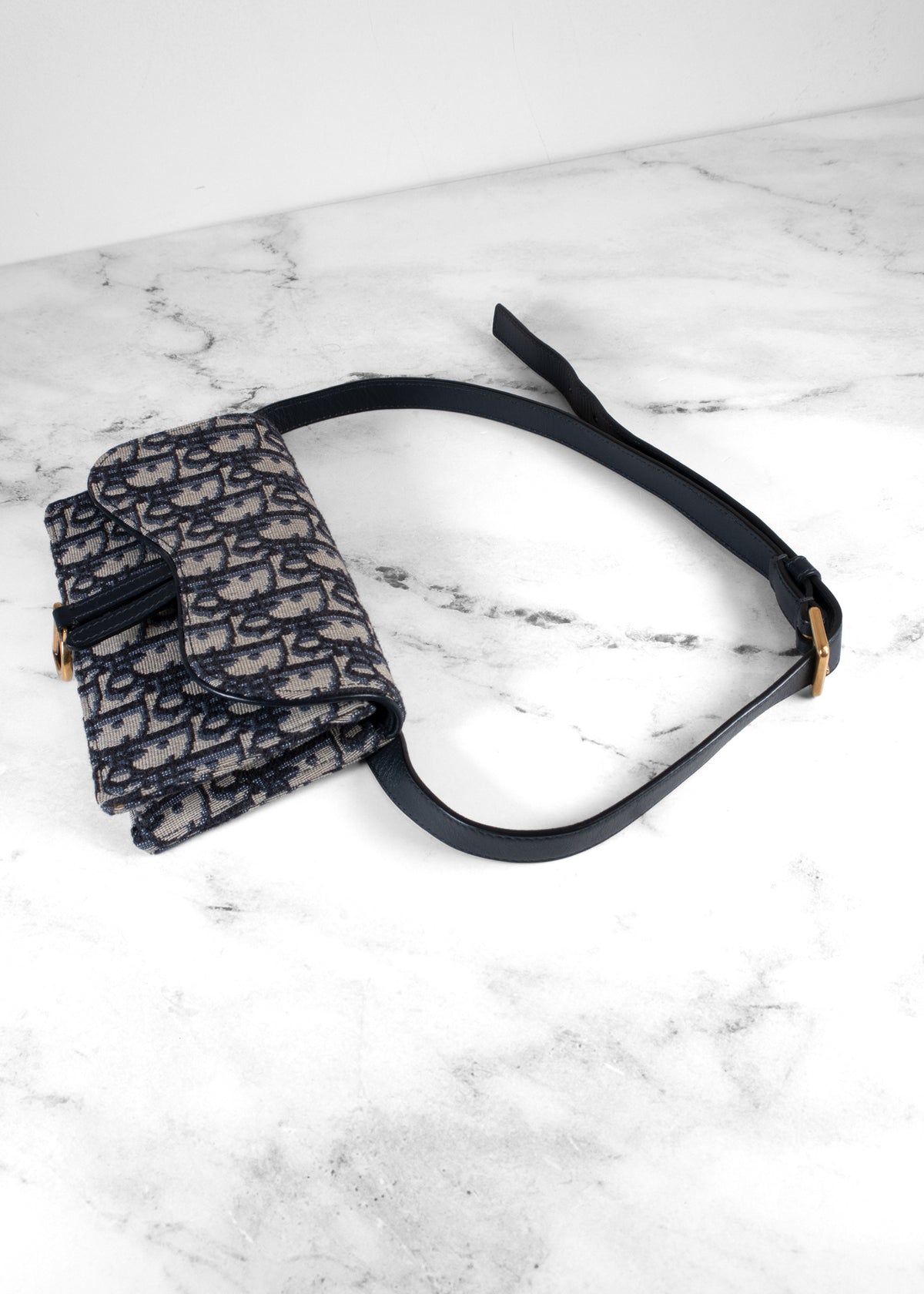 Dior Blue Oblique Jacquard Saddle Belt Pouch