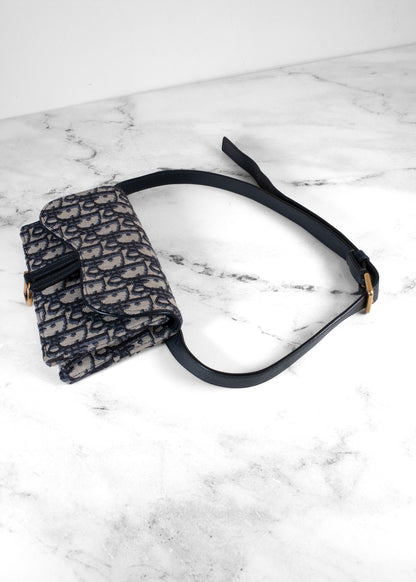 Dior Blue Oblique Jacquard Saddle Belt Pouch