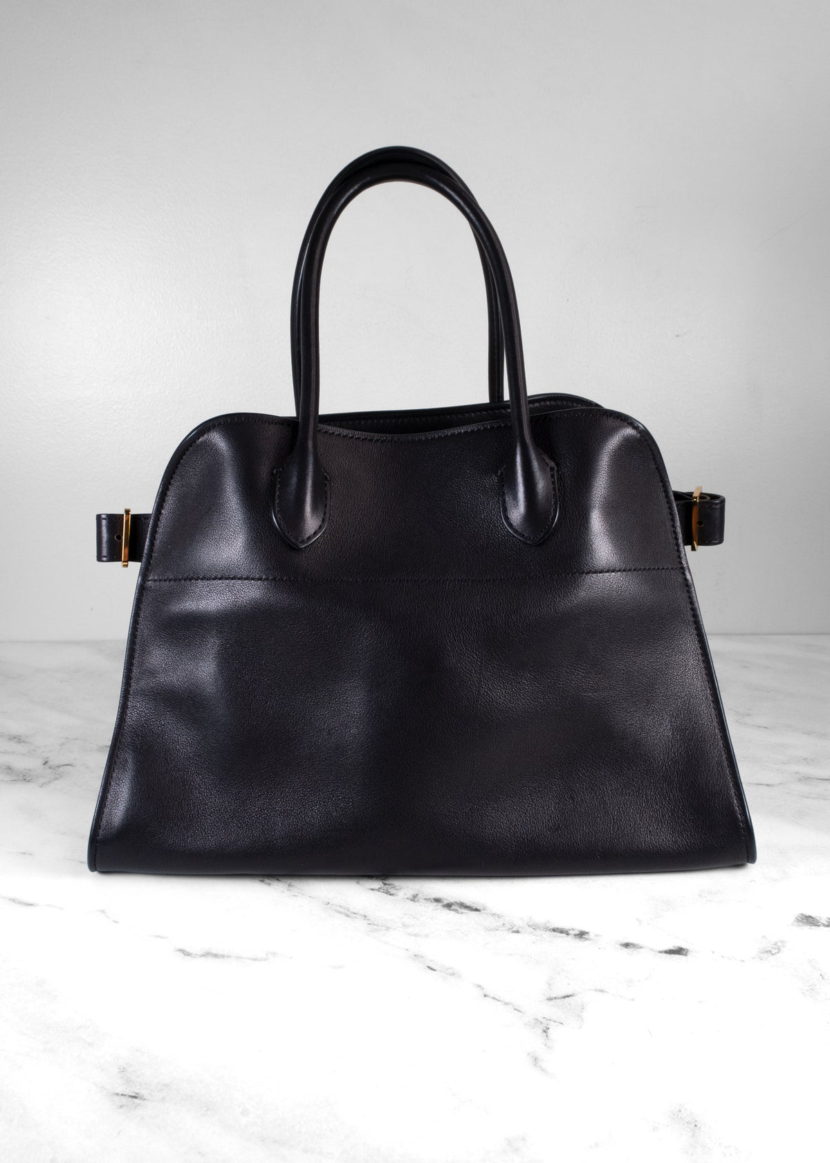 The Row Black Leather Soft Margaux 12 Bag With Gold Hardware