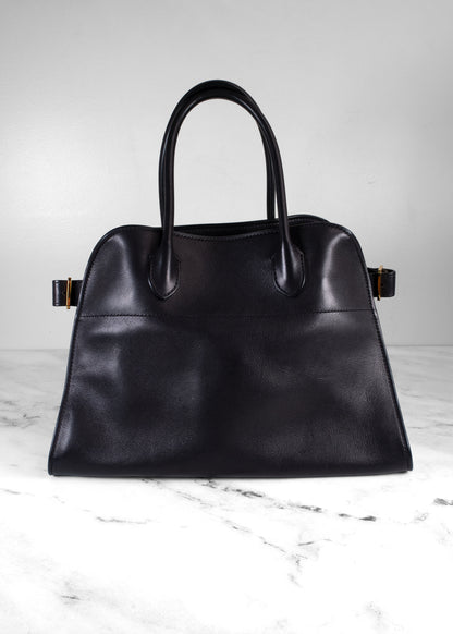 The Row Black Leather Soft Margaux 12 Bag With Gold Hardware