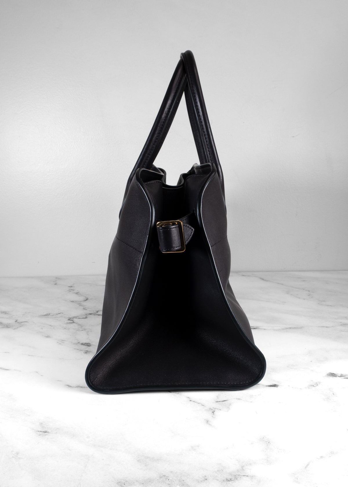 The Row Black Leather Soft Margaux 12 Bag With Gold Hardware