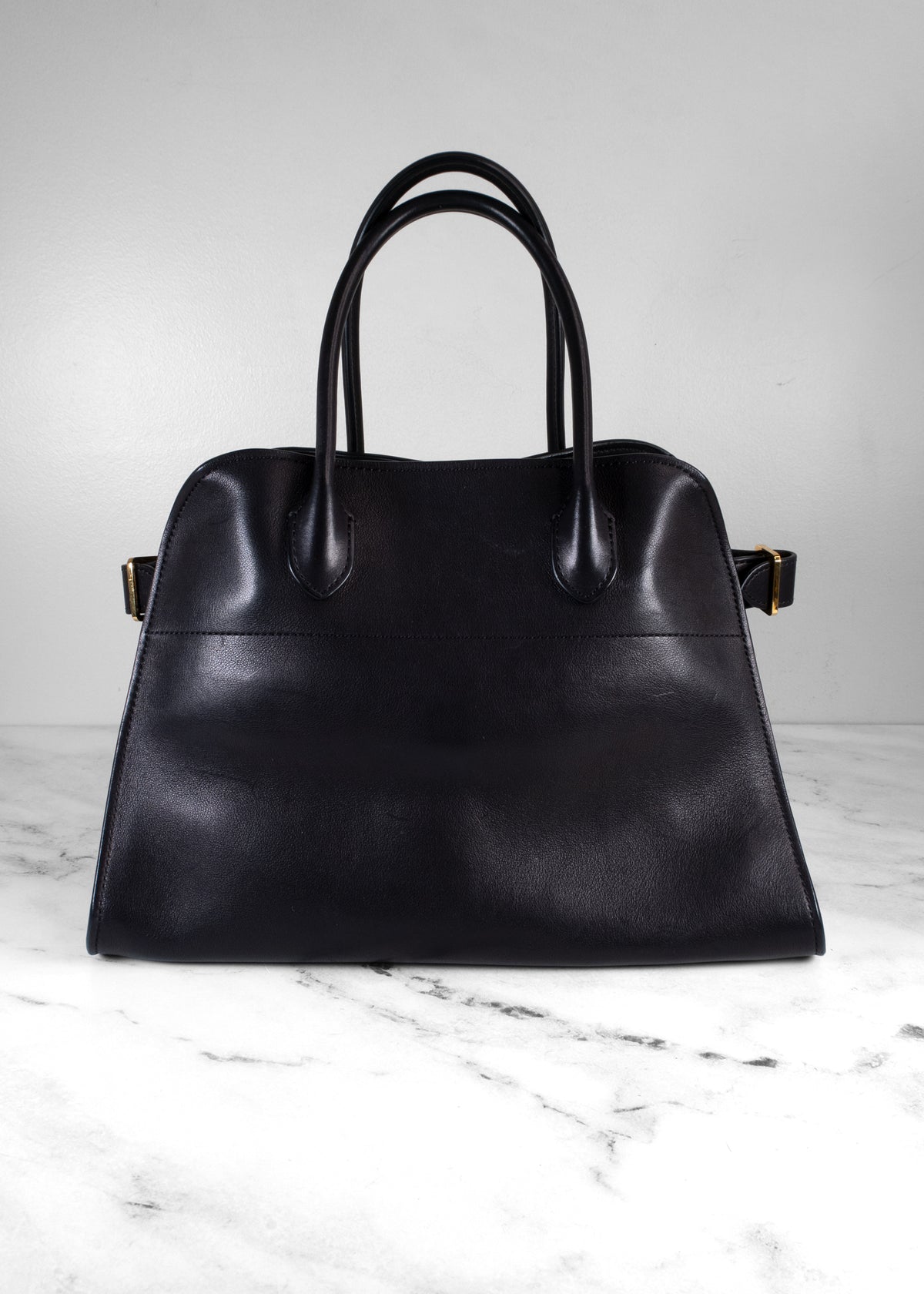 The Row Black Leather Soft Margaux 12 Bag With Gold Hardware