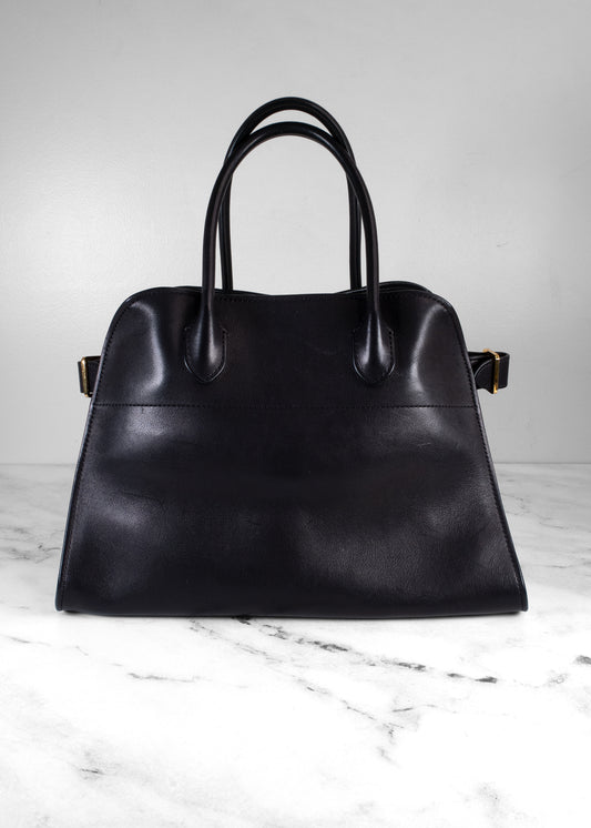 The Row Black Leather Soft Margaux 15 Bag With Gold Hardware