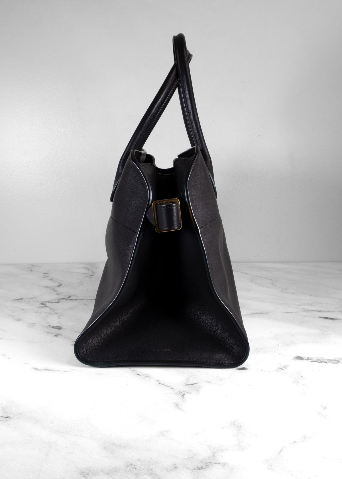 The Row Black Leather Soft Margaux 12 Bag With Gold Hardware