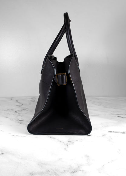 The Row Black Leather Soft Margaux 12 Bag With Gold Hardware
