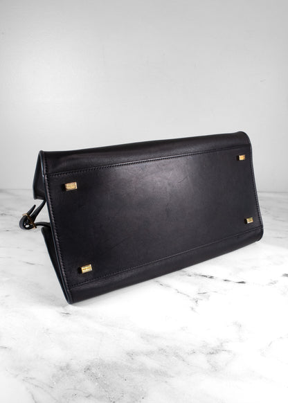 The Row Black Leather Soft Margaux 12 Bag With Gold Hardware