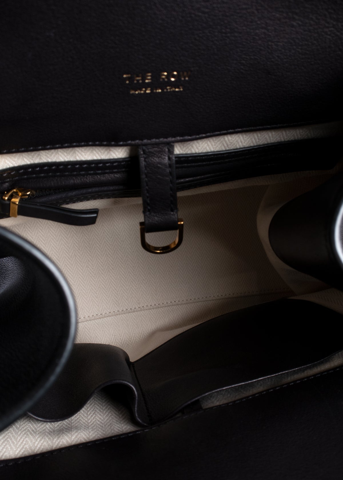 The Row Black Leather Soft Margaux 12 Bag With Gold Hardware