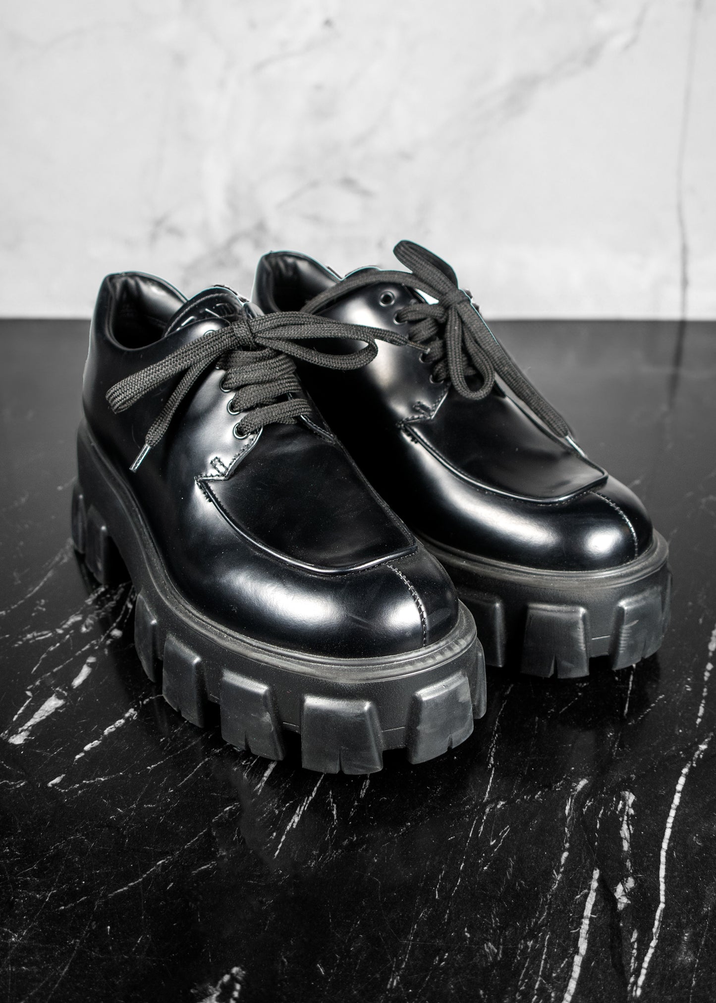 Prada Monolith Leather Lace Up Shoes