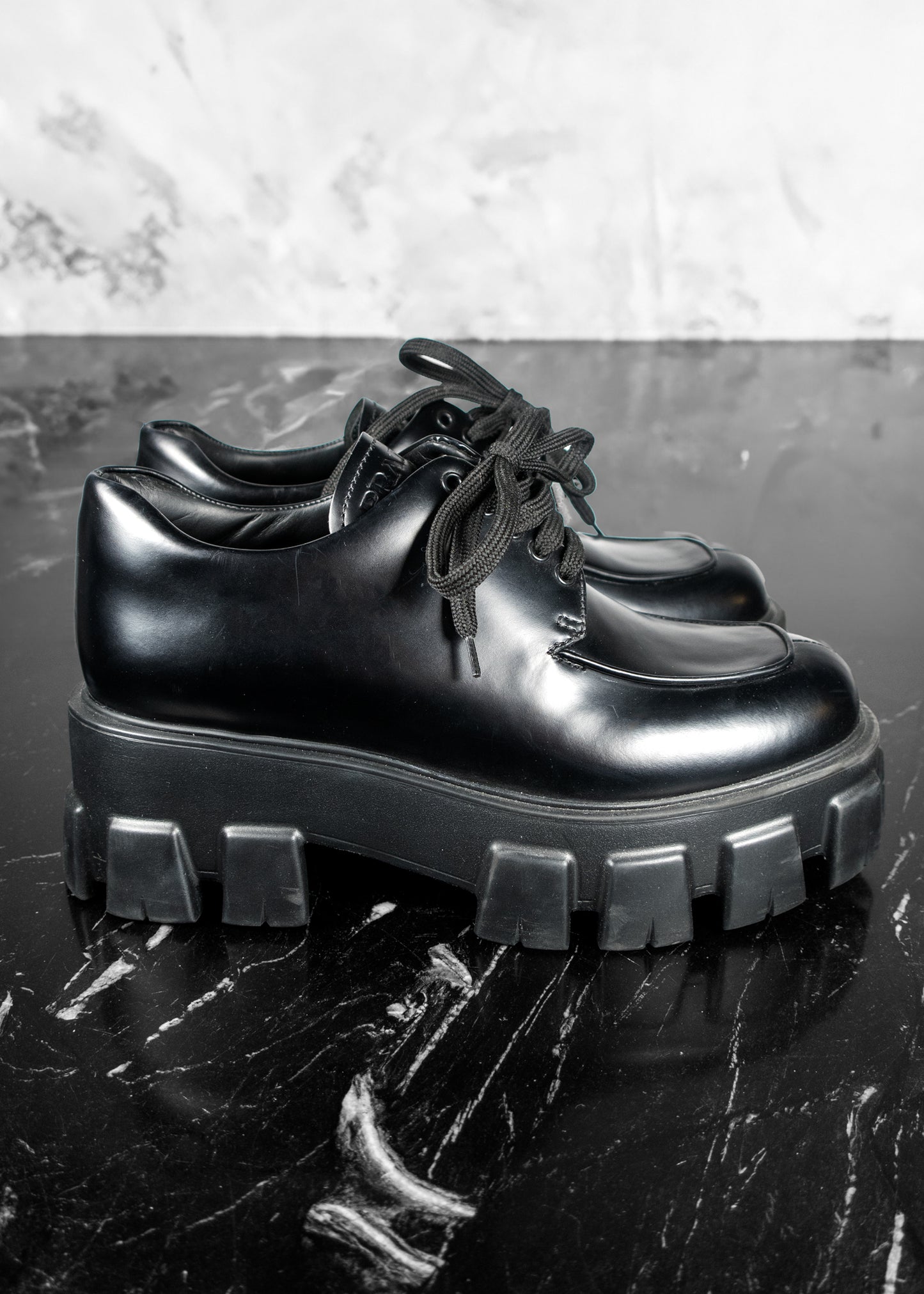 Prada Monolith Leather Lace Up Shoes