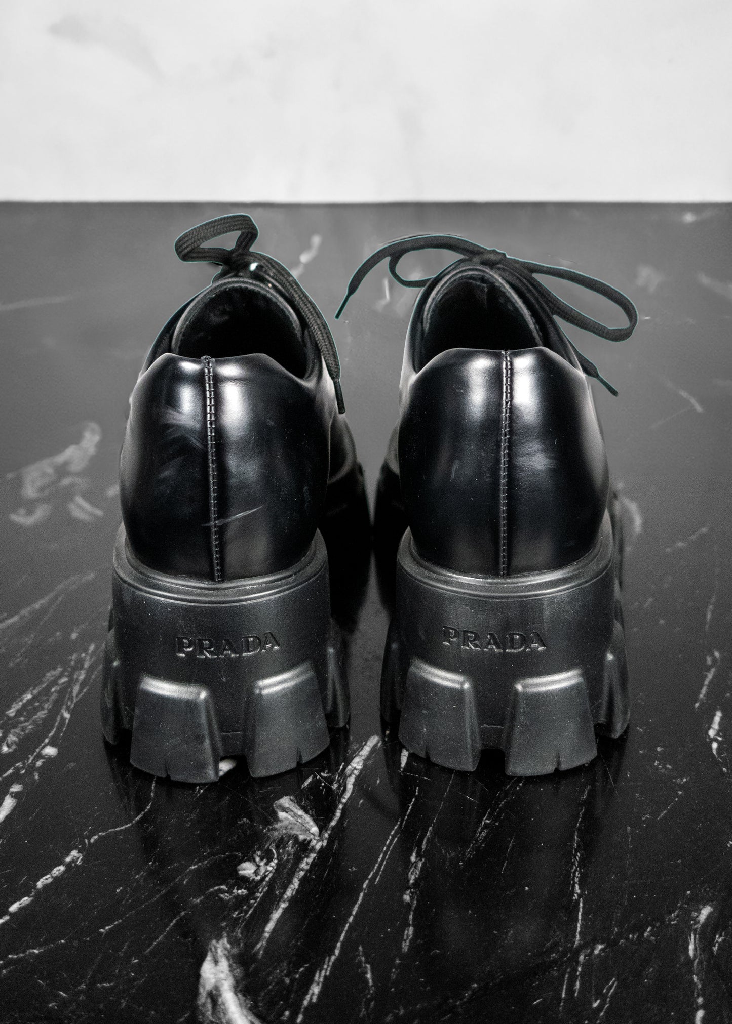 Prada Monolith Leather Lace Up Shoes