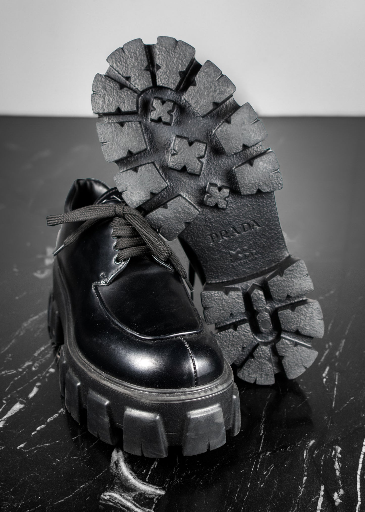 Prada Monolith Leather Lace Up Shoes