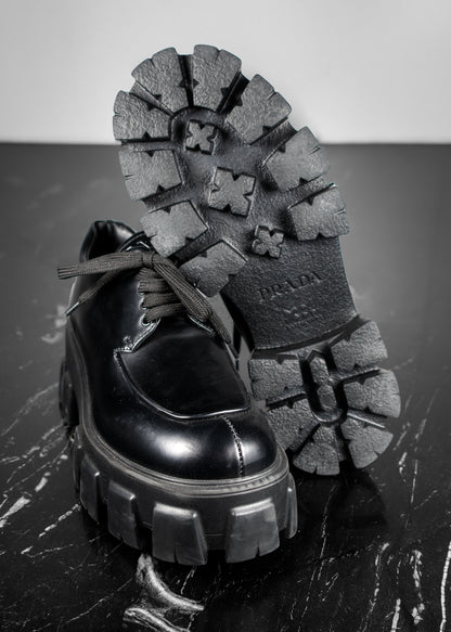 Prada Monolith Leather Lace Up Shoes