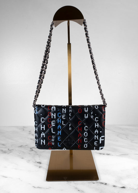 Chanel Digital Typography Printed Lambskin Wallet on Chain