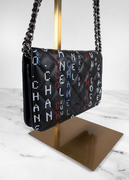 Chanel Digital Typography Printed Lambskin Wallet on Chain bag