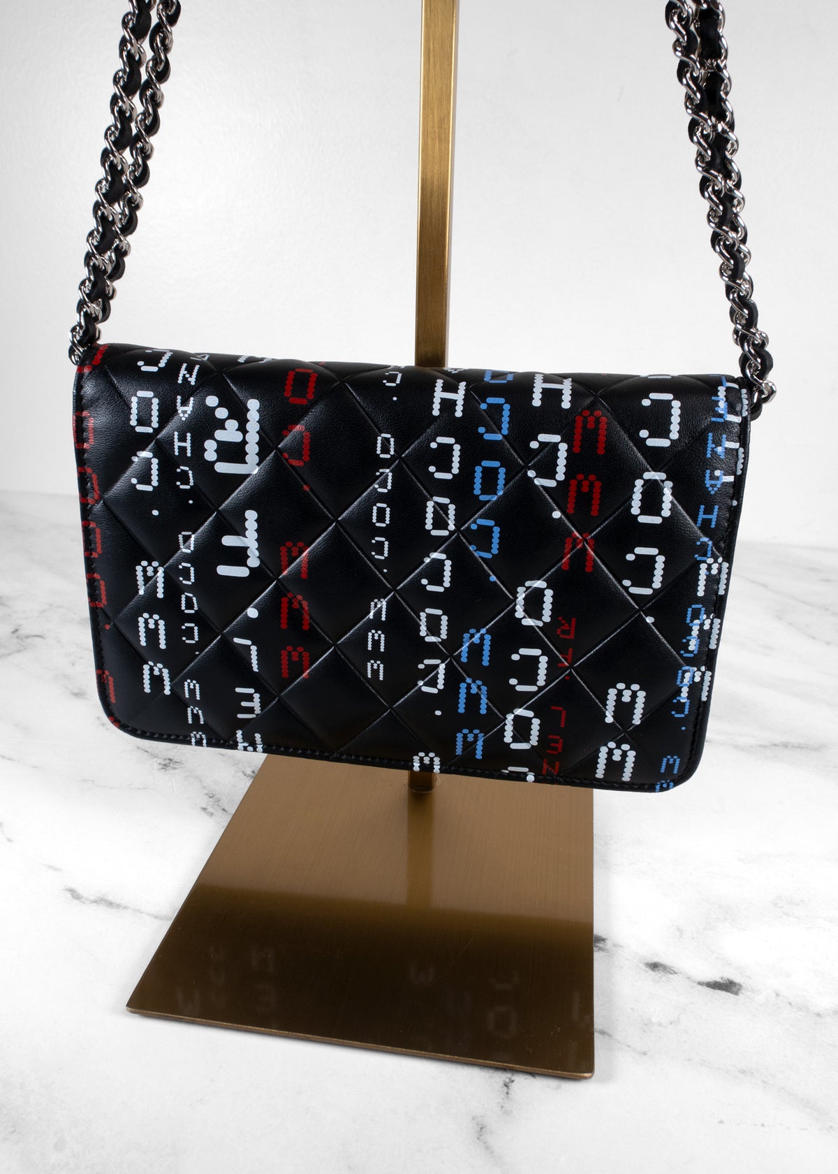 Chanel Digital Typography Printed Lambskin Wallet on Chain bag