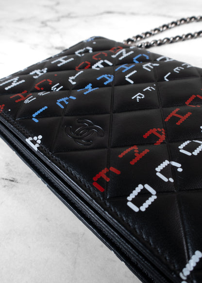 Chanel Digital Typography Printed Lambskin Wallet on Chain bag