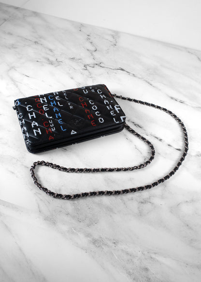 Chanel Digital Typography Printed Lambskin Wallet on Chain bag