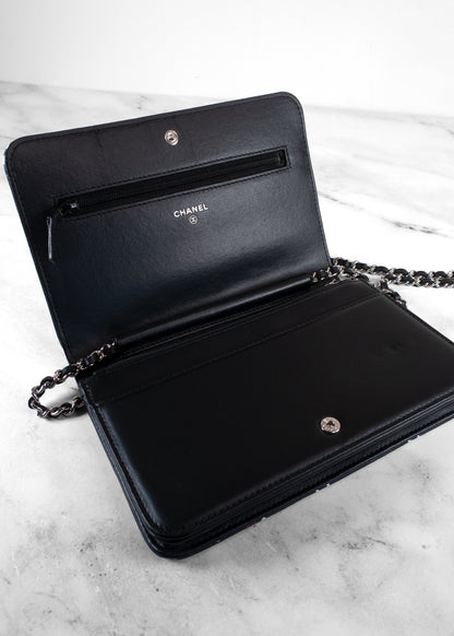 Chanel Digital Typography Printed Lambskin Wallet on Chain bag