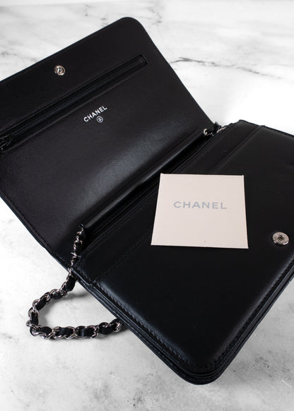Chanel Digital Typography Printed Lambskin Wallet on Chain bag