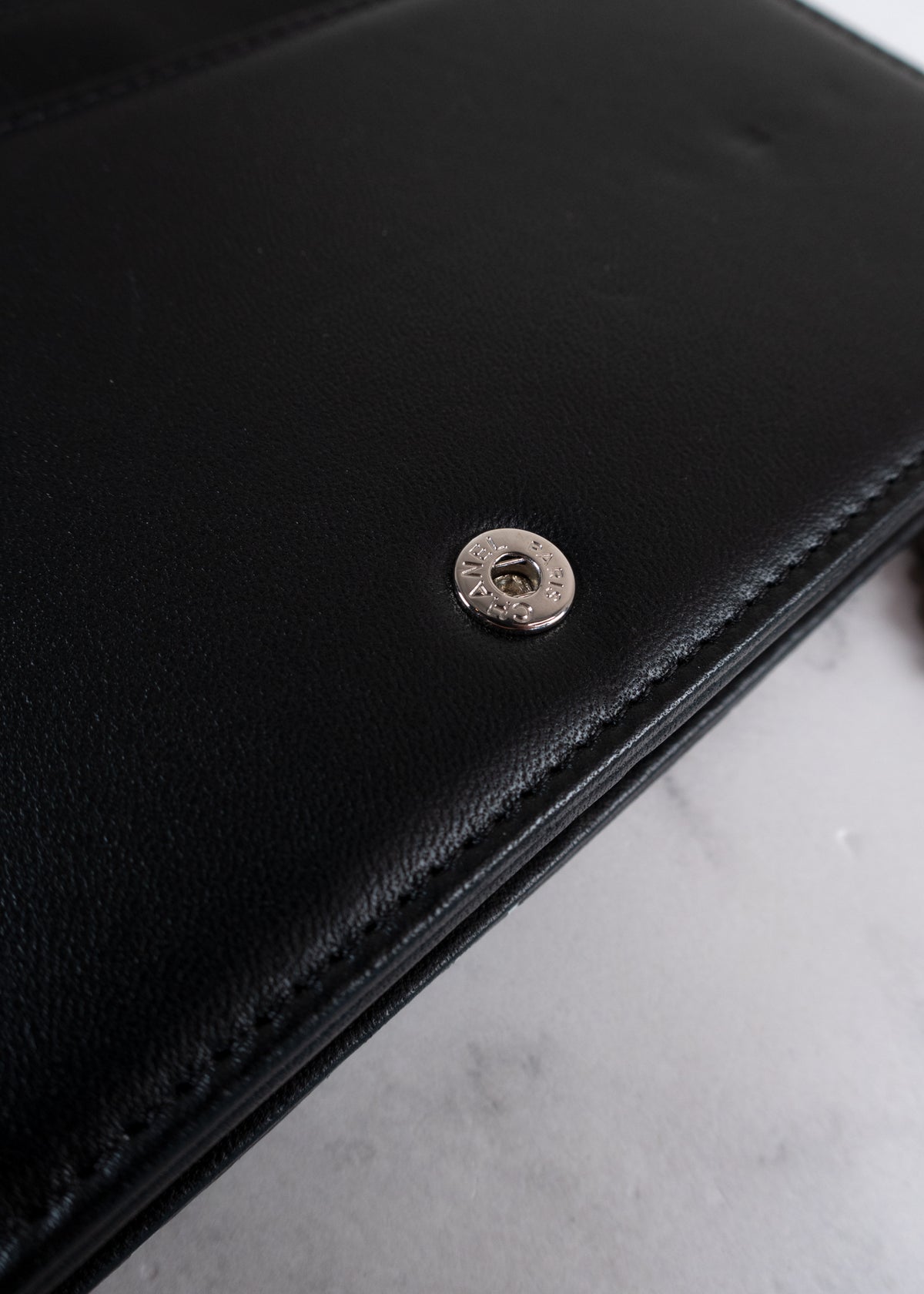Chanel Digital Typography Printed Lambskin Wallet on Chain bag