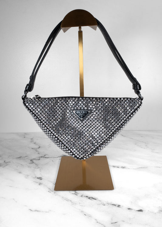 Prada Black Crystal Symbole Triangle Shoulder Bag