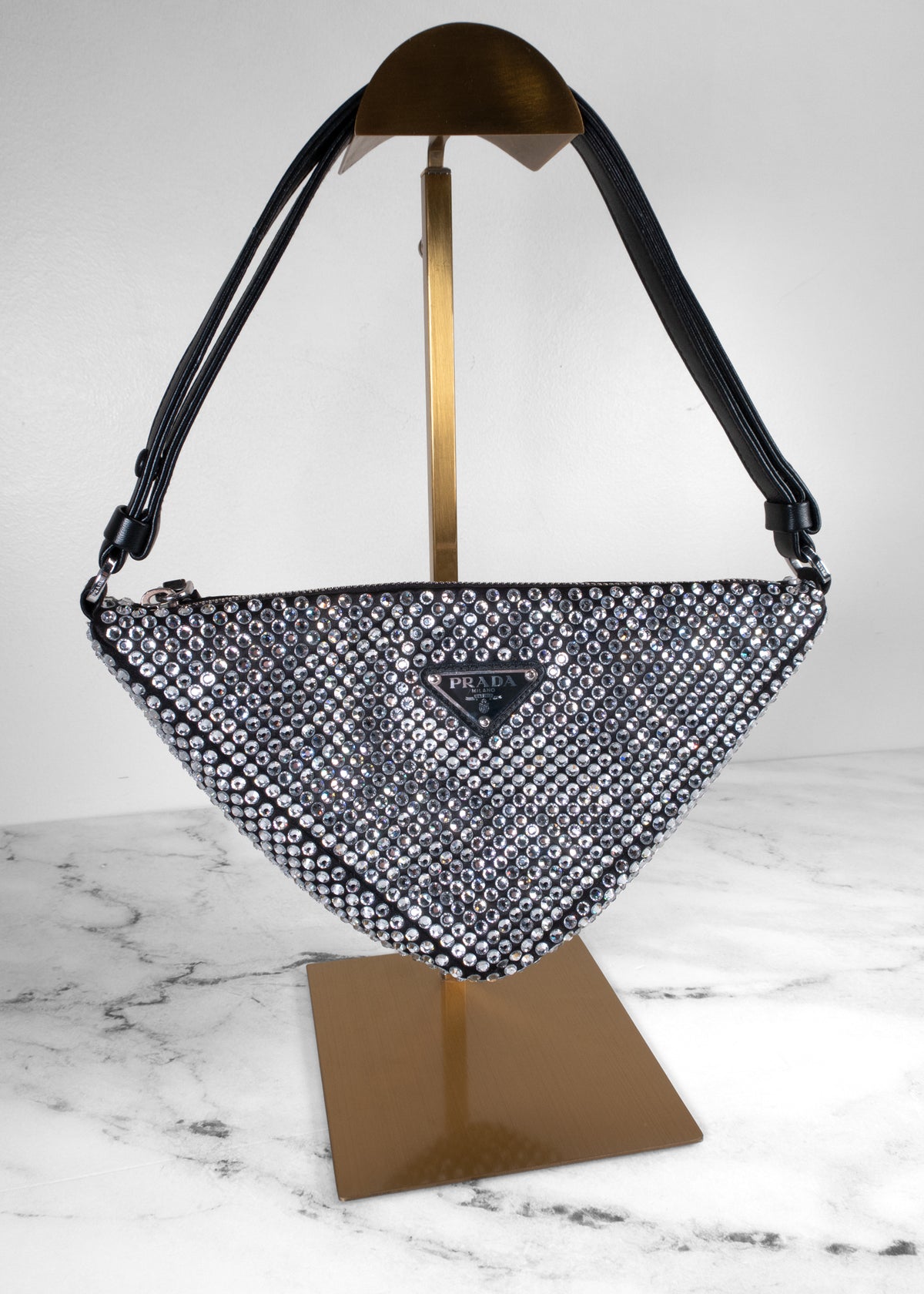 Prada Black Crystal Symbole Triangle Shoulder Bag