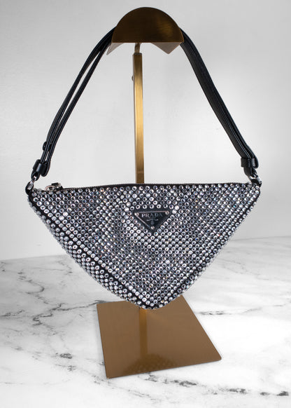 Prada Black Crystal Symbole Triangle Shoulder Bag