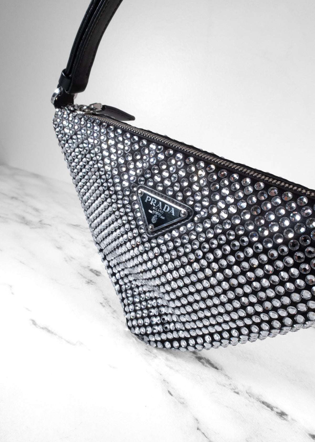 Prada Black Crystal Symbole Triangle Shoulder Bag