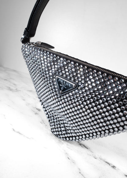 Prada Black Crystal Symbole Triangle Shoulder Bag