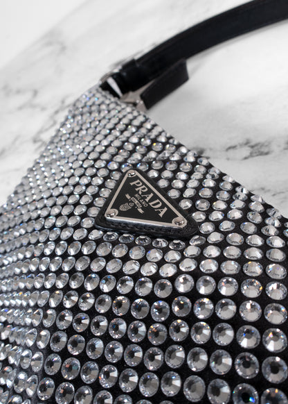 Prada Black Crystal Symbole Triangle Shoulder Bag