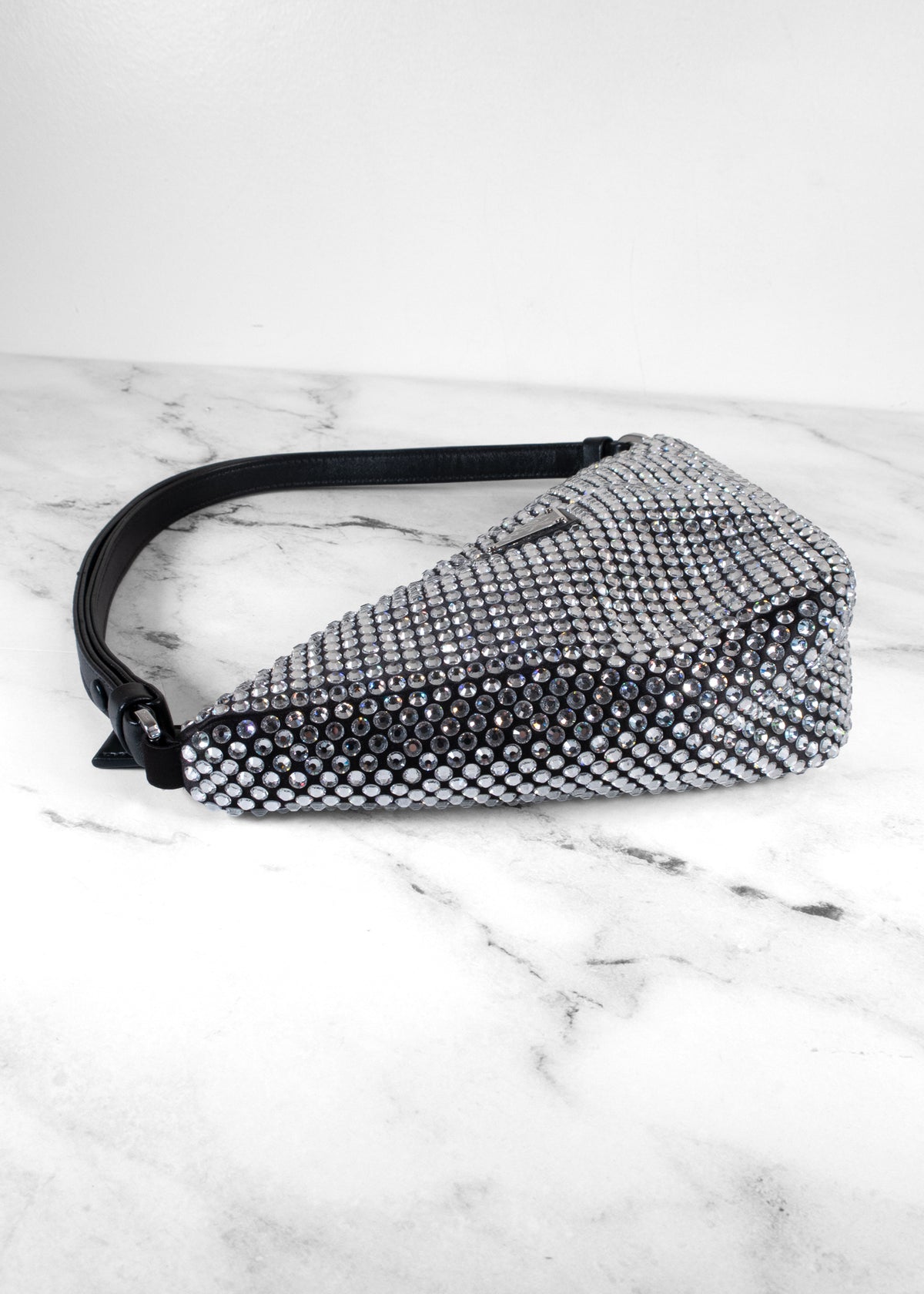 Prada Black Crystal Symbole Triangle Shoulder Bag