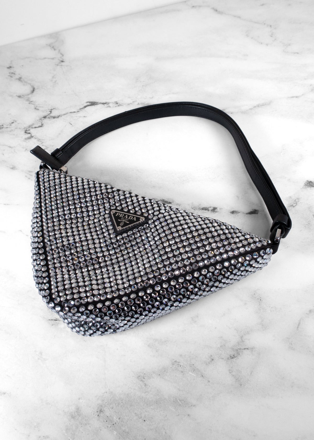 Prada Black Crystal Symbole Triangle Shoulder Bag
