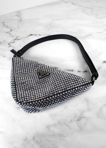 Prada Black Crystal Symbole Triangle Shoulder Bag