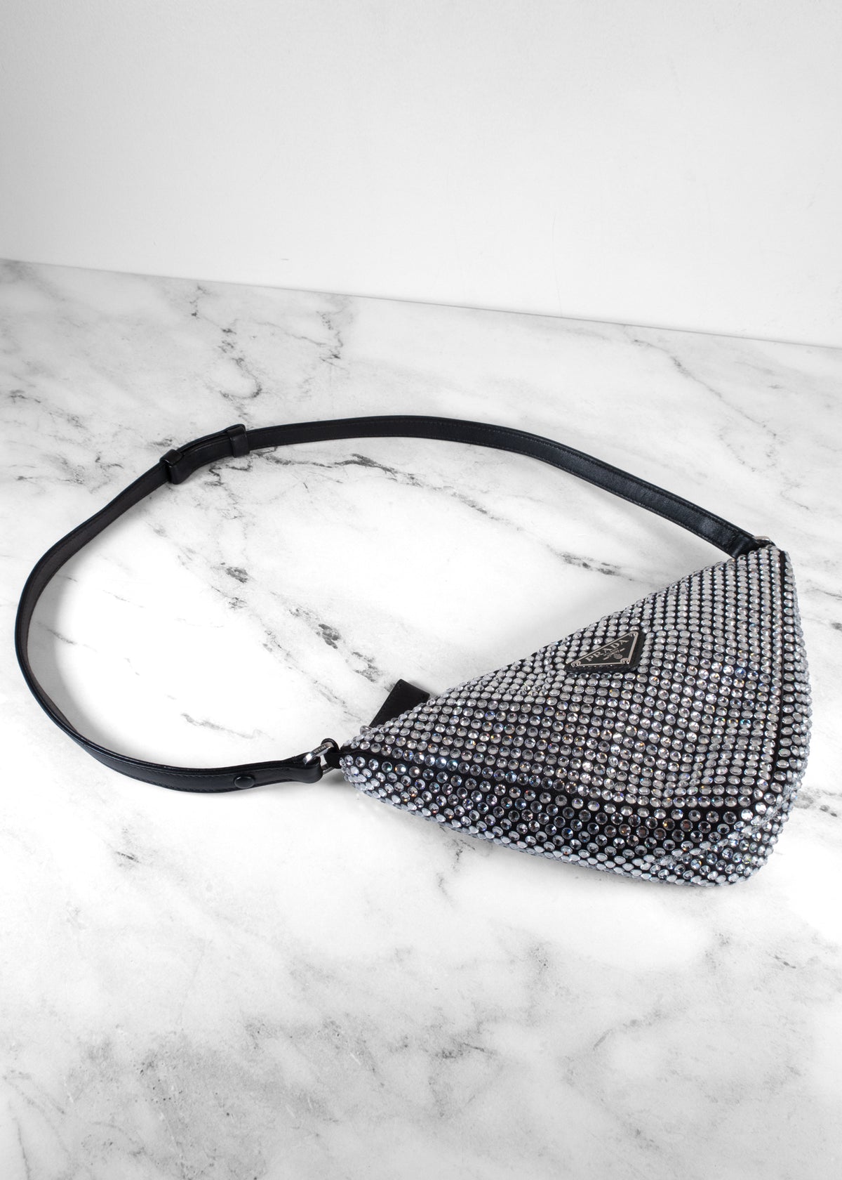 Prada Black Crystal Symbole Triangle Shoulder Bag