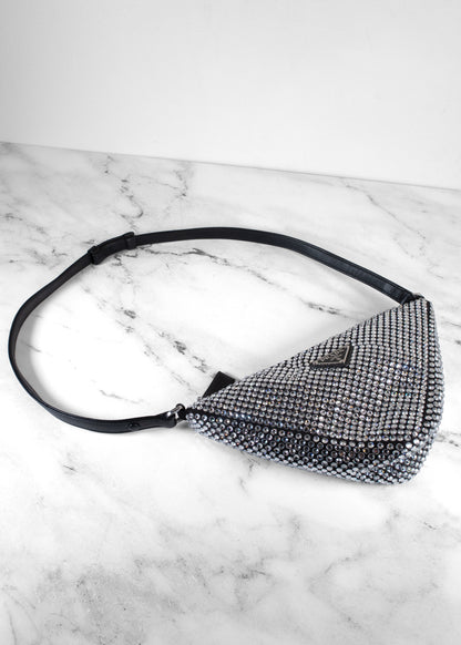 Prada Black Crystal Symbole Triangle Shoulder Bag