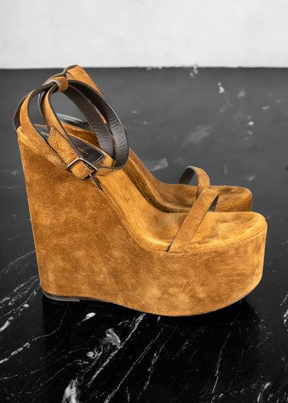 Saint Laurent Suede Wedge Sandal Heels