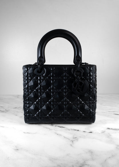 Christian Dior Black Diamond Cannage Ultra Matte Medium Lady Dior Bag