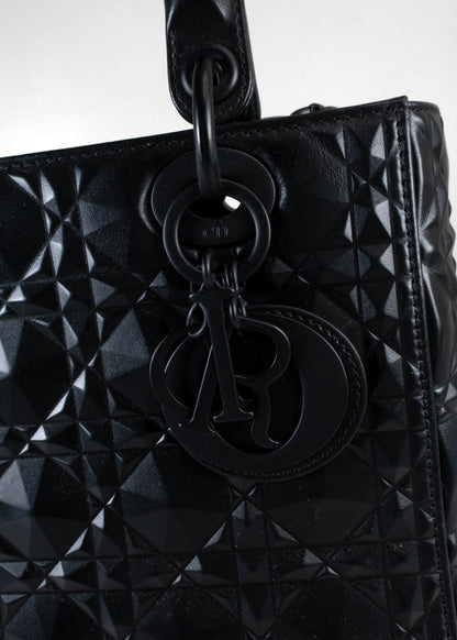 Christian Dior Black Diamond Cannage Ultra Matte Medium Lady Dior Bag