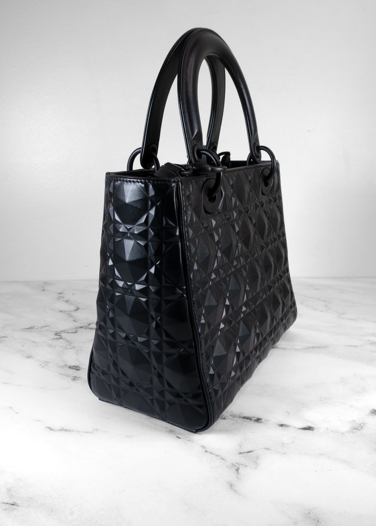 Christian Dior Black Diamond Cannage Ultra Matte Medium Lady Dior Bag