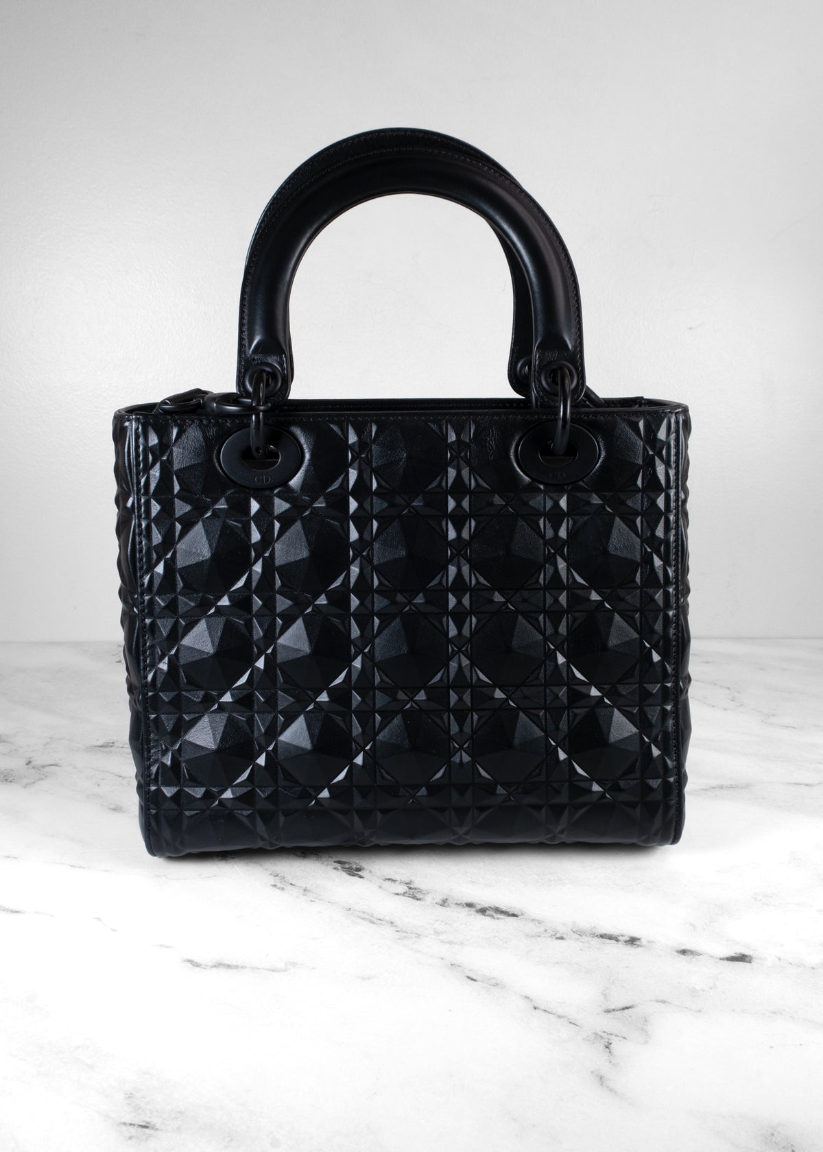 Christian Dior Black Diamond Cannage Ultra Matte Medium Lady Dior Bag