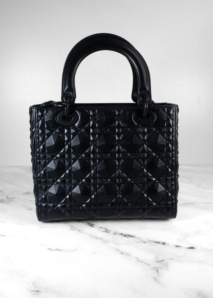 Christian Dior Black Diamond Cannage Ultra Matte Medium Lady Dior Bag