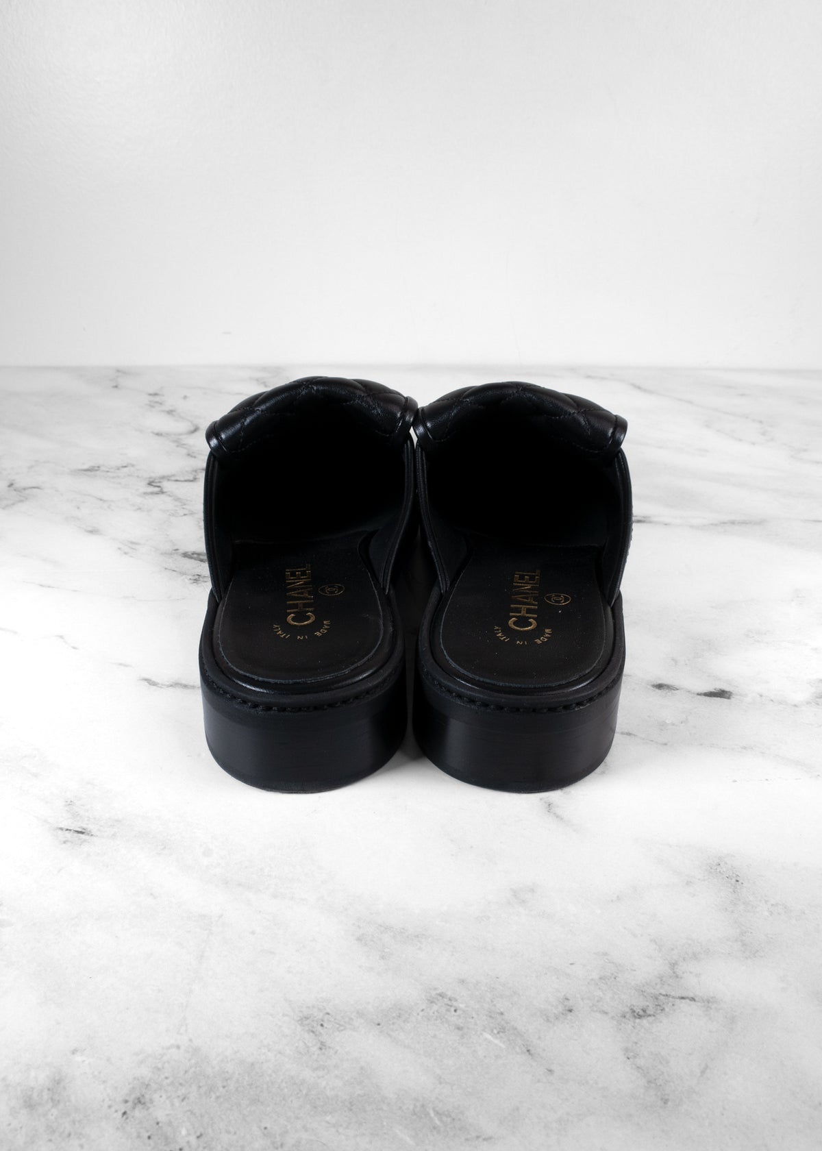 Chanel Black Leather Quilted Flap Turnlock CC Loafer Mules