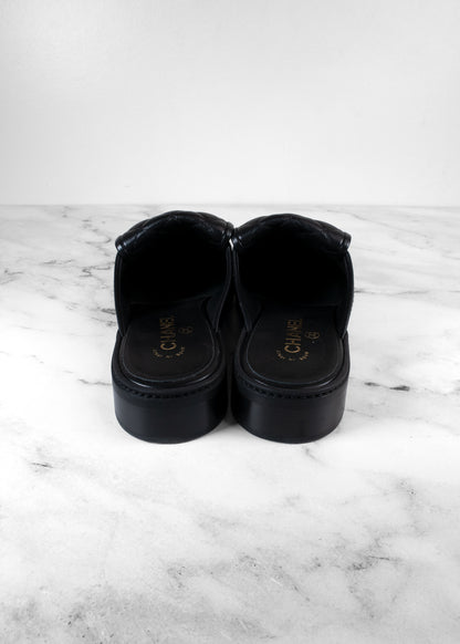Chanel Black Leather Quilted Flap Turnlock CC Loafer Mules