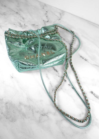 Chanel Metallic Mint Green Calfskin 22 Mini Handbag