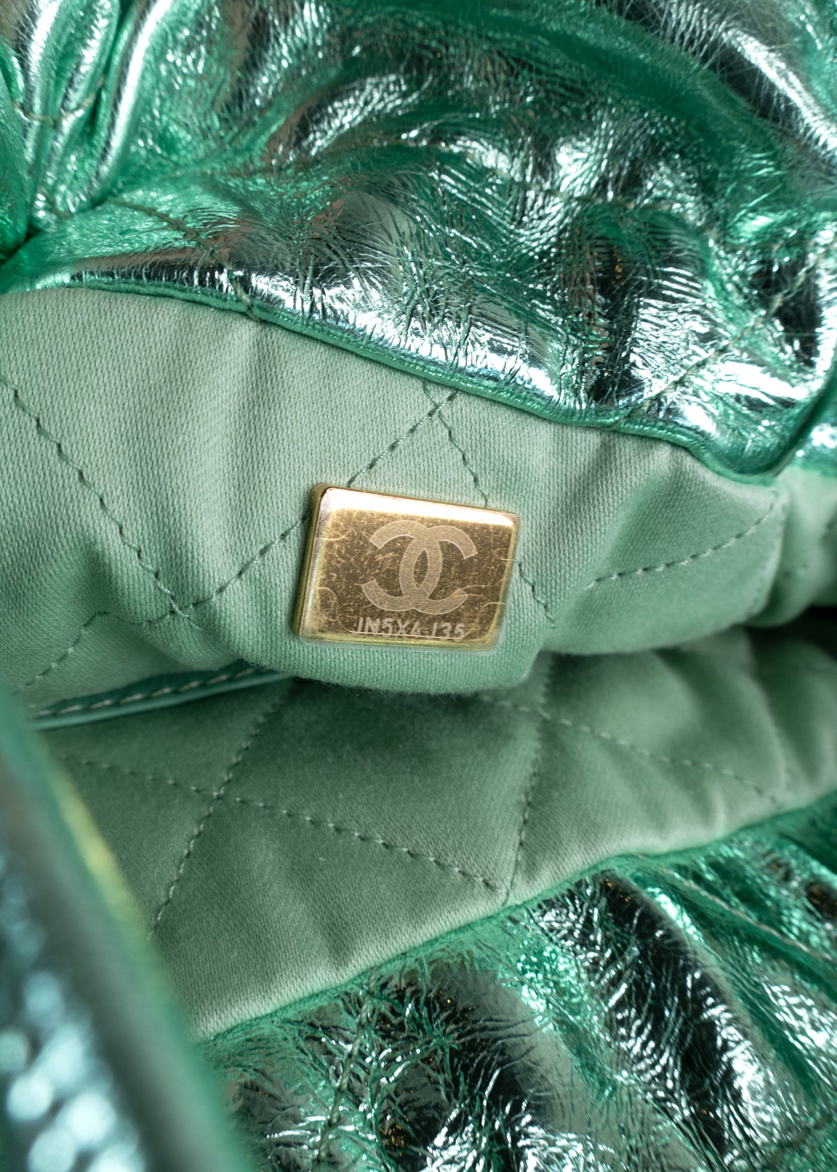 Chanel Metallic Mint Green Calfskin 22 Mini Handbag
