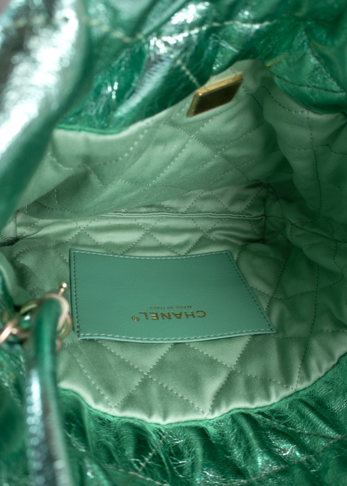 Chanel Metallic Mint Green Calfskin 22 Mini Handbag